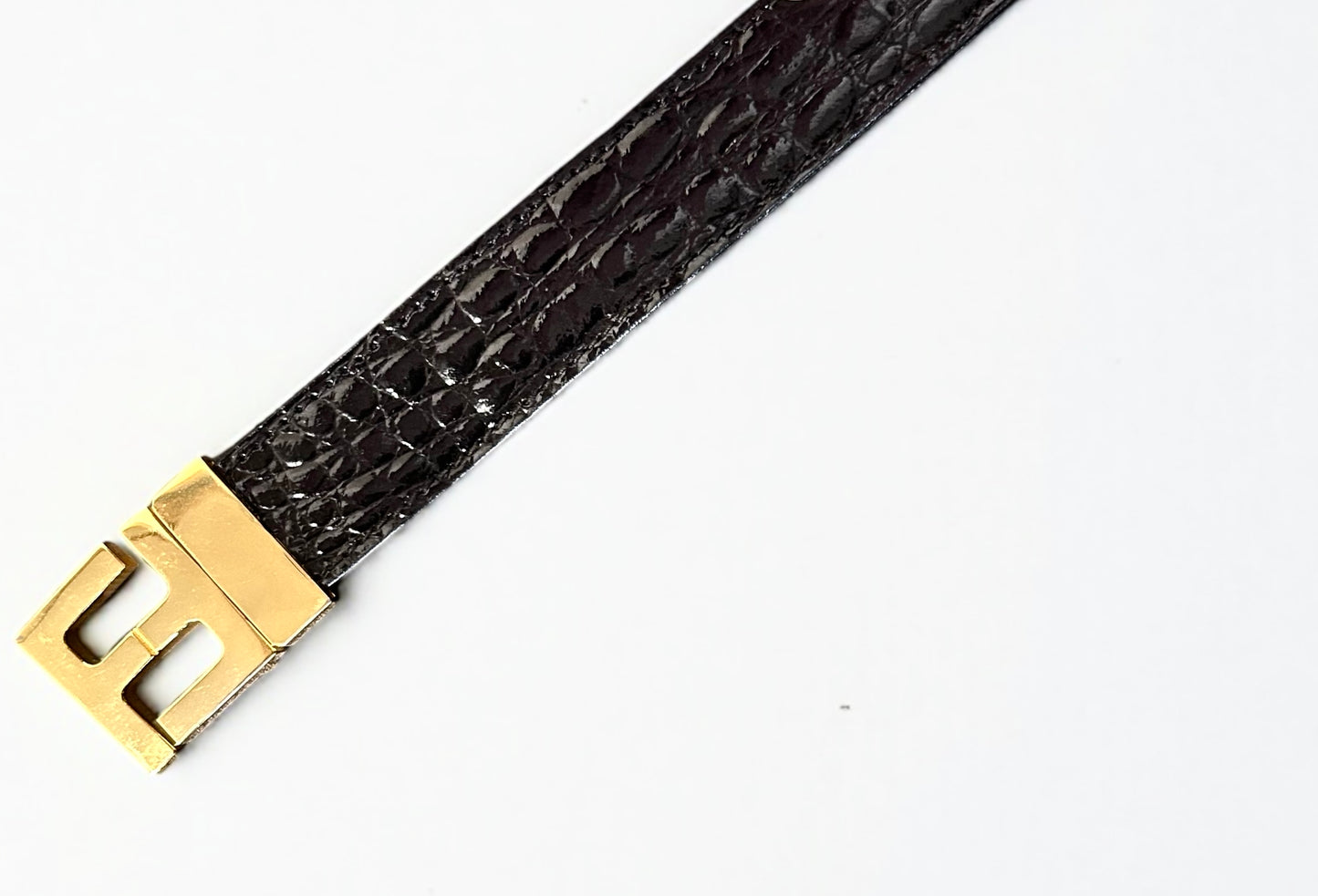 Vintage Fendi Crocodile Leather Belt with Gold FF Buckle