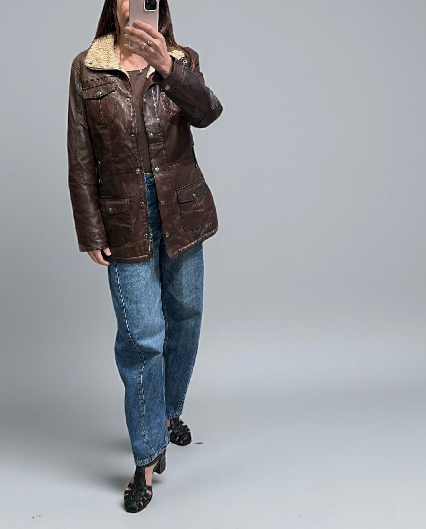 Fiorentino’s Brown Leather Jacket with Shearling Lining