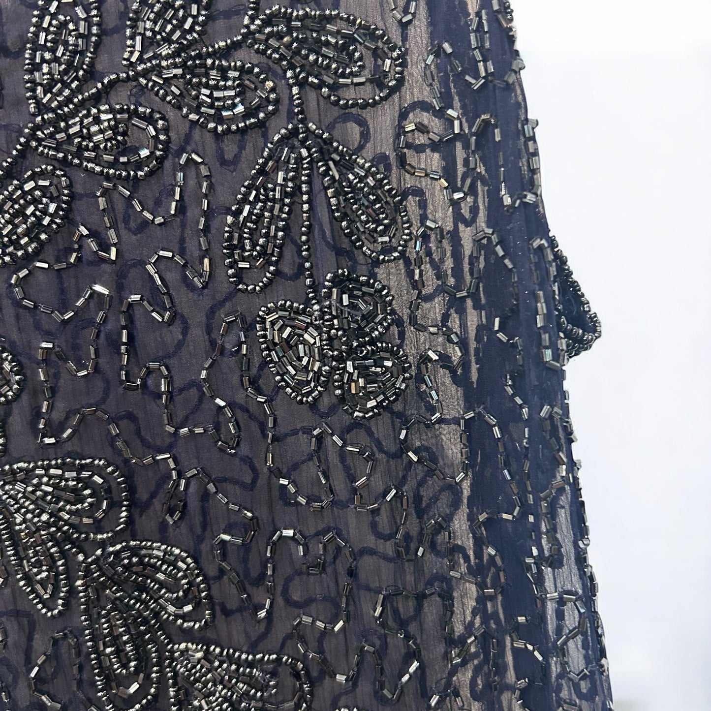 Vintage Sheer Beaded Sleeveless Top in Midnight Blue