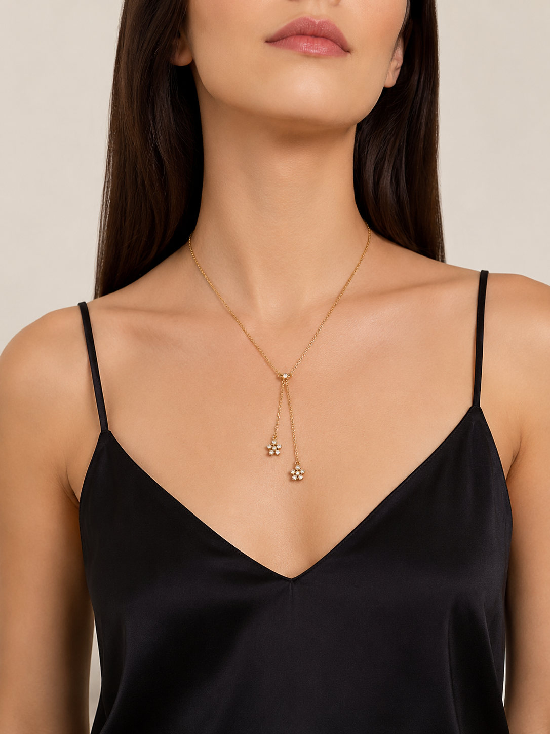 Vintage Nina Ricci Gold Plated Crystal Flower Drop Necklace|Early 2000s
