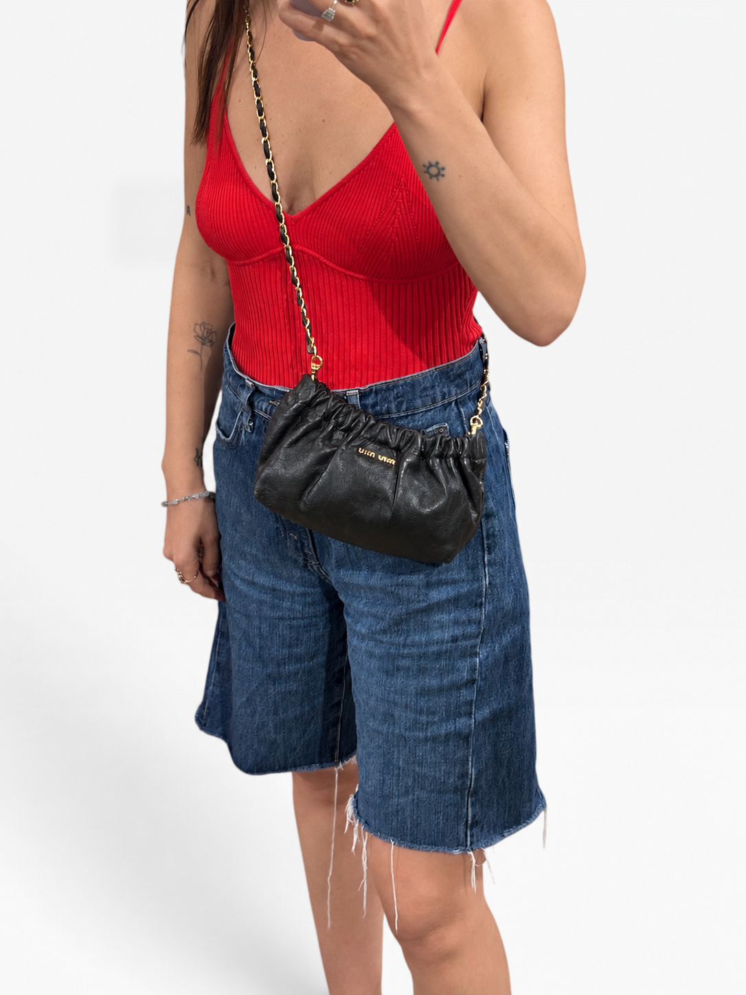 Vintage Miu Miu Ruched Leather Chain Shoulder Bag|2000s