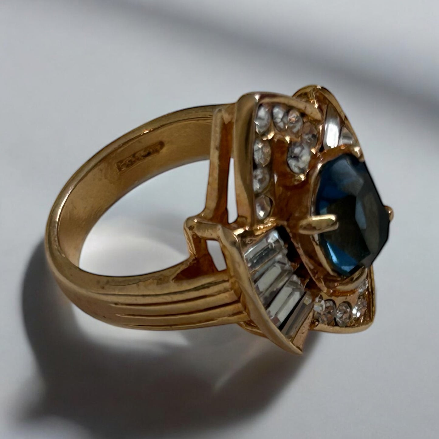 Vintage 14K Gold Plated Blue Stone Statement Ring
