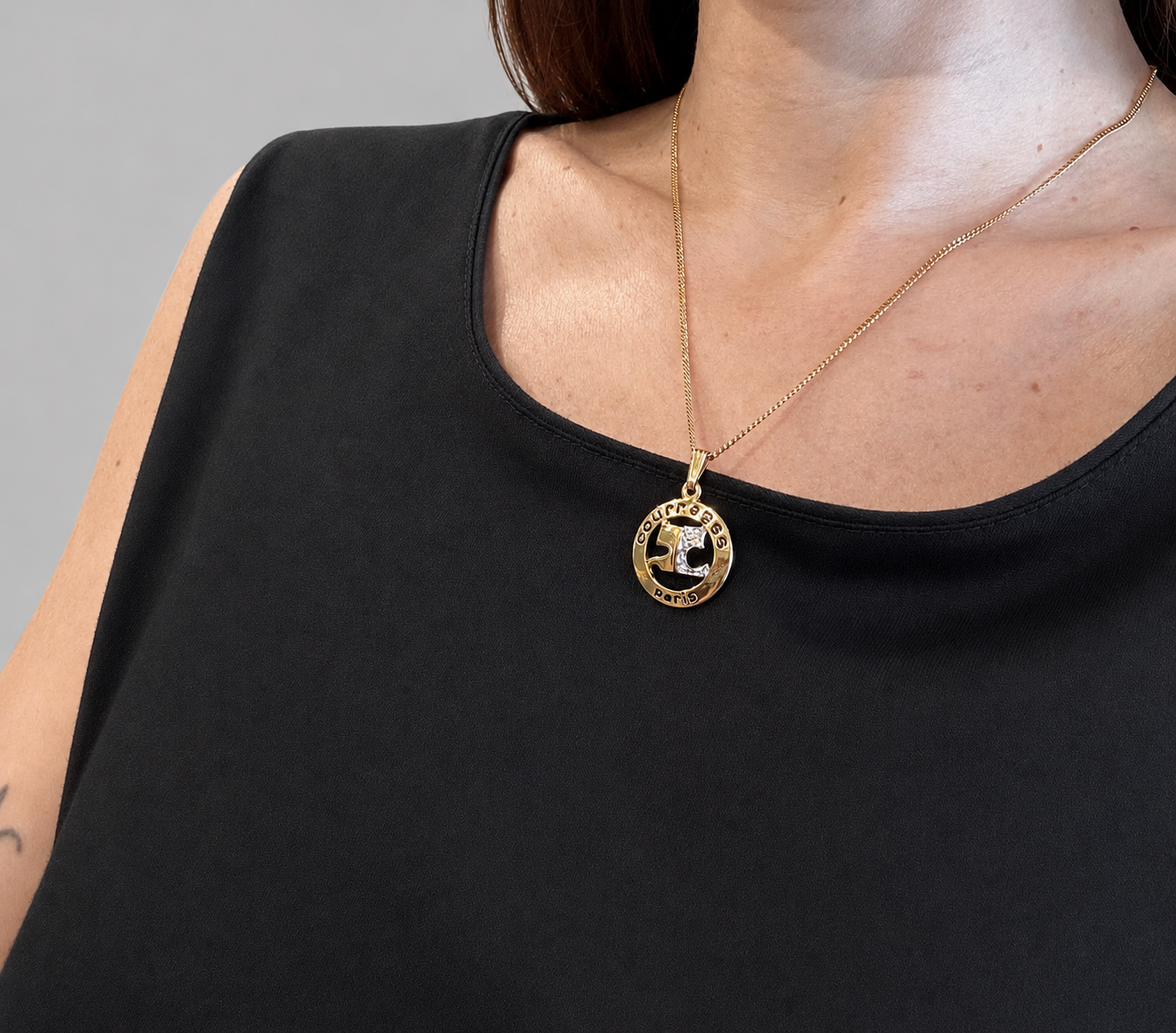 Vintage Courrèges Paris Crystal Logo Pendant Necklace|Late 1990s -Early 2000s