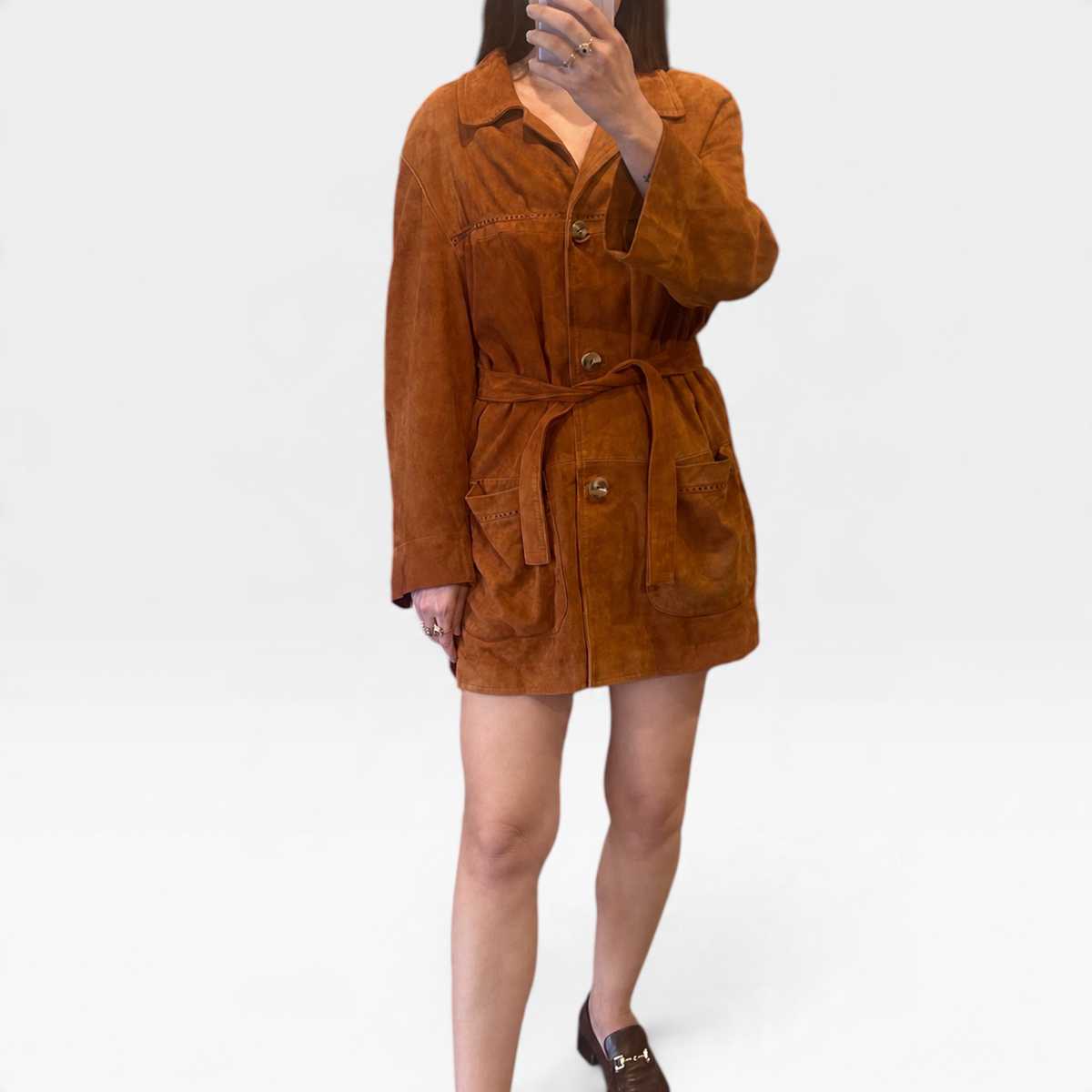 Vintage Cognac Suede Belted Jacket | 1990s