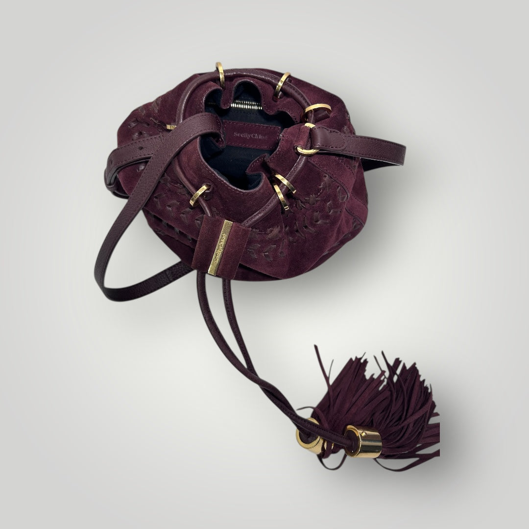 See by Chloé Burgundy Suede Bucket Bag