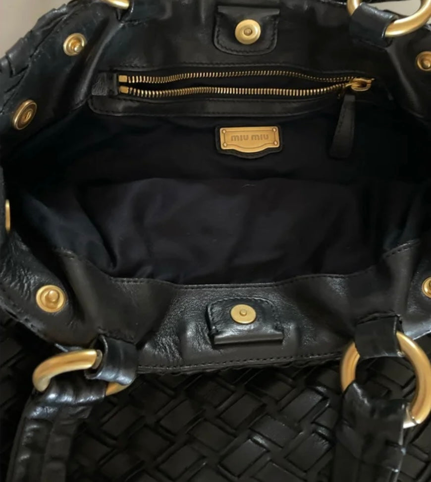 Vintage Miu Miu Woven Leather Tote Bag