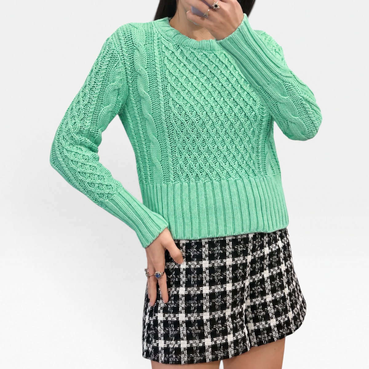 Acne Mint Cable Knit Cotton Sweater