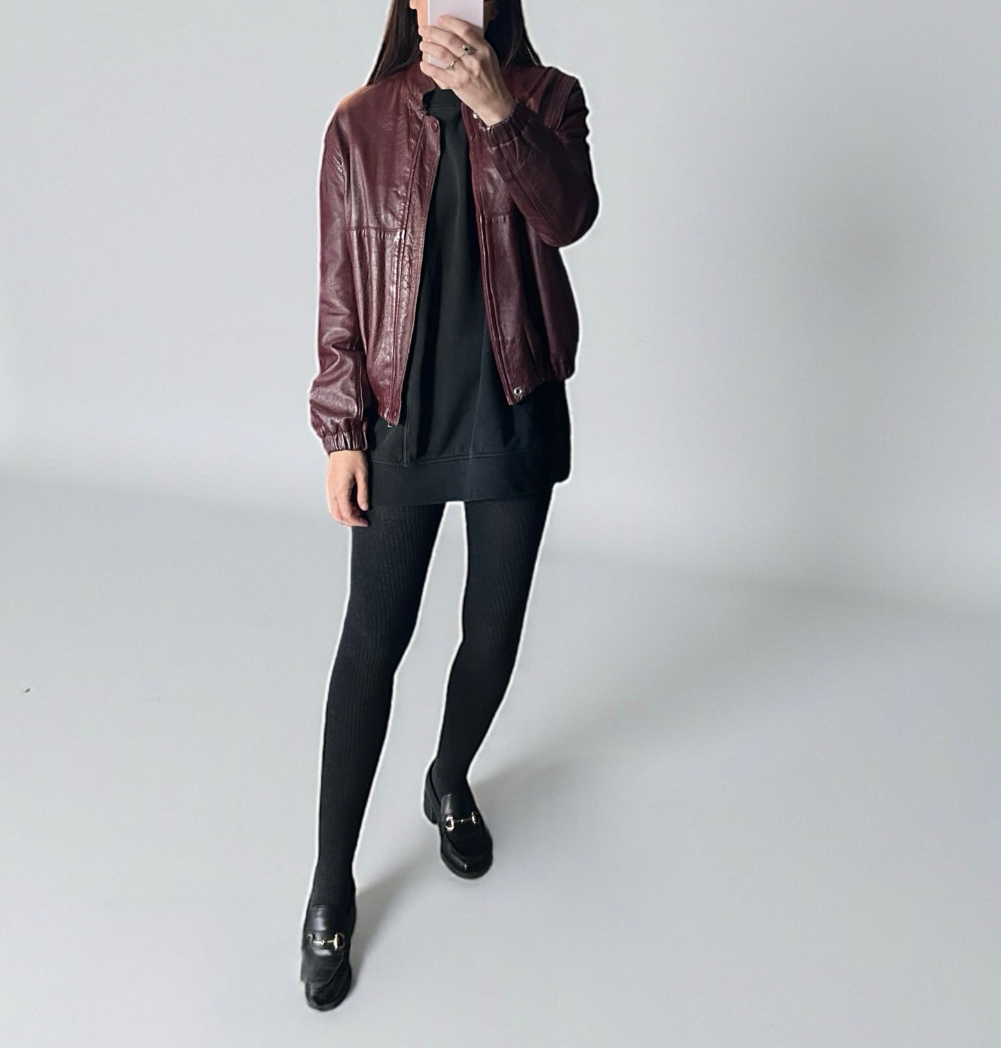 Vintage Burgundy Leather Bomber Jacket