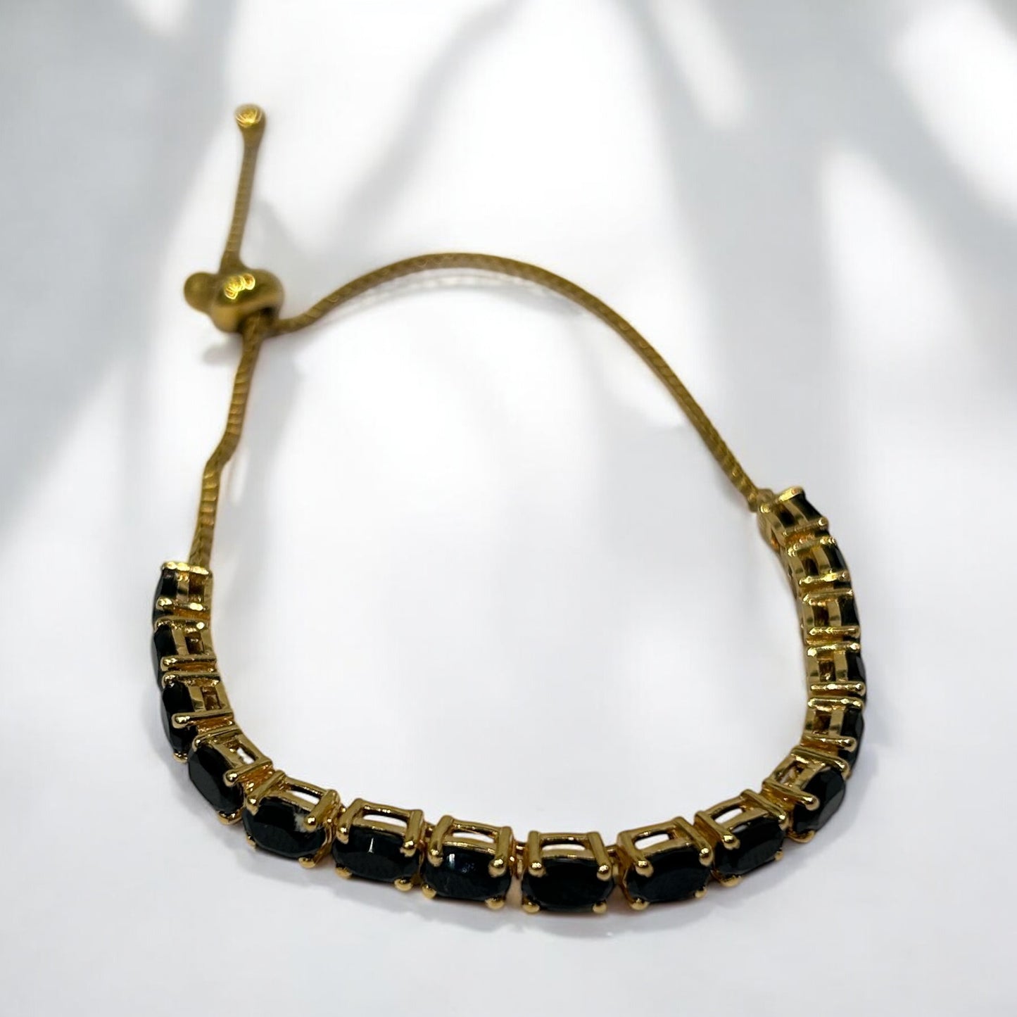 Vintage Gold-Plated Adjustable Bracelet with Black Stones
