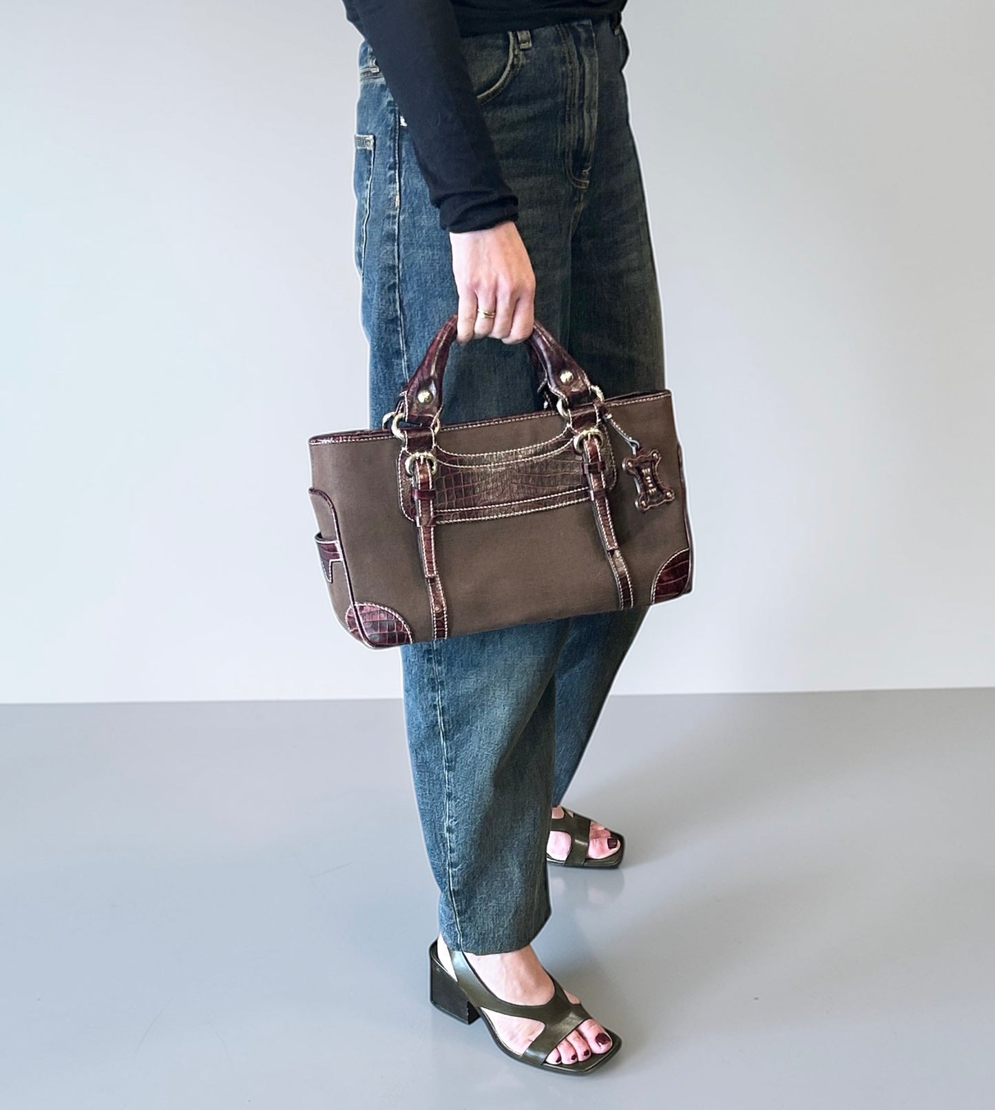 Céline Boogie Canvas & Croc Trim Bag|Early 2000s