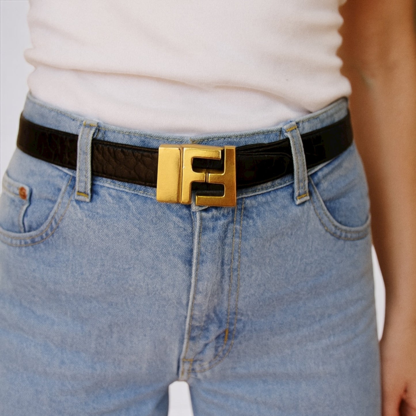Vintage Fendi Crocodile Leather Belt with Gold FF Buckle
