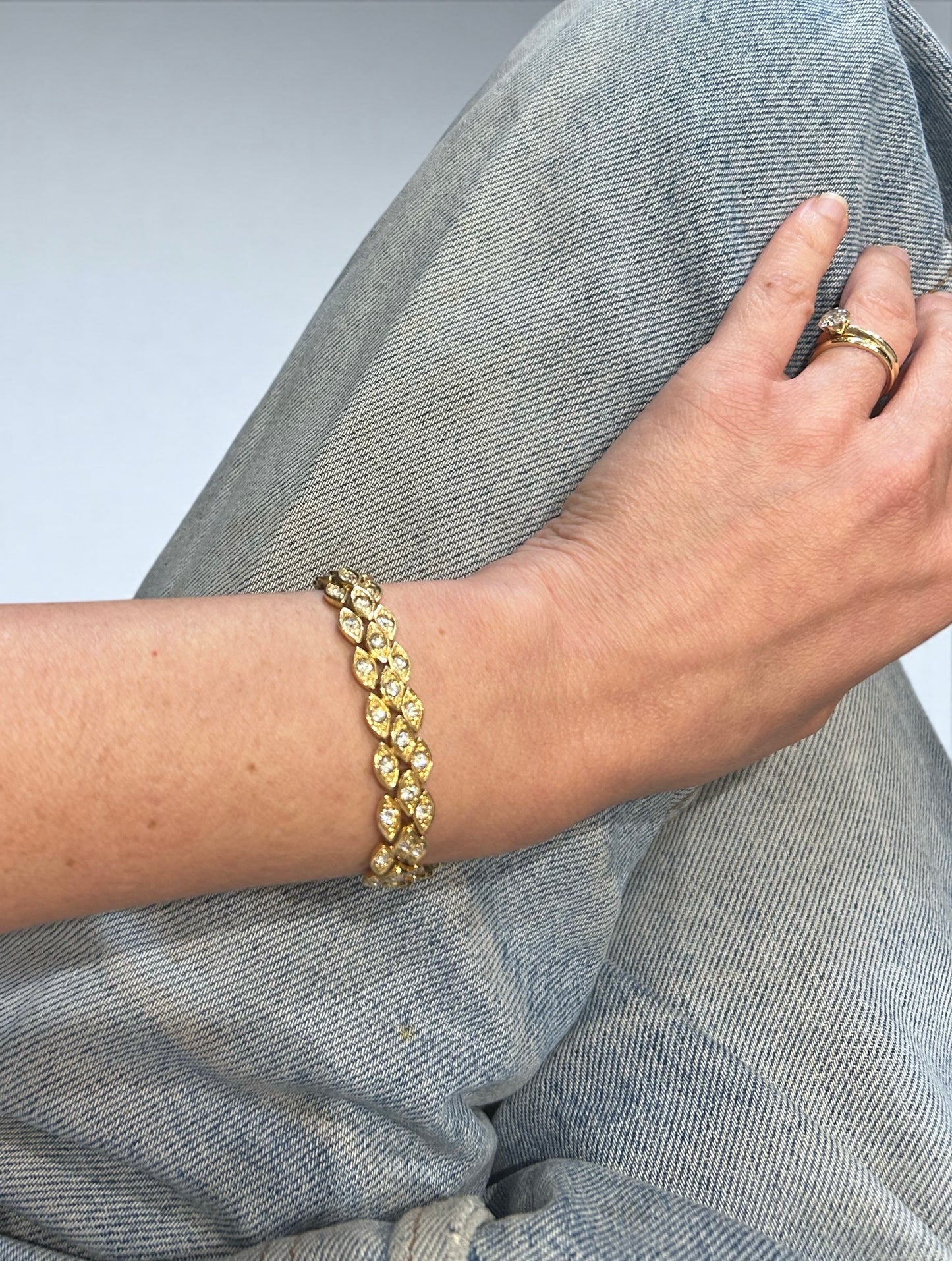Vintage Reversible Gold-Plated Bracelet with Crystals