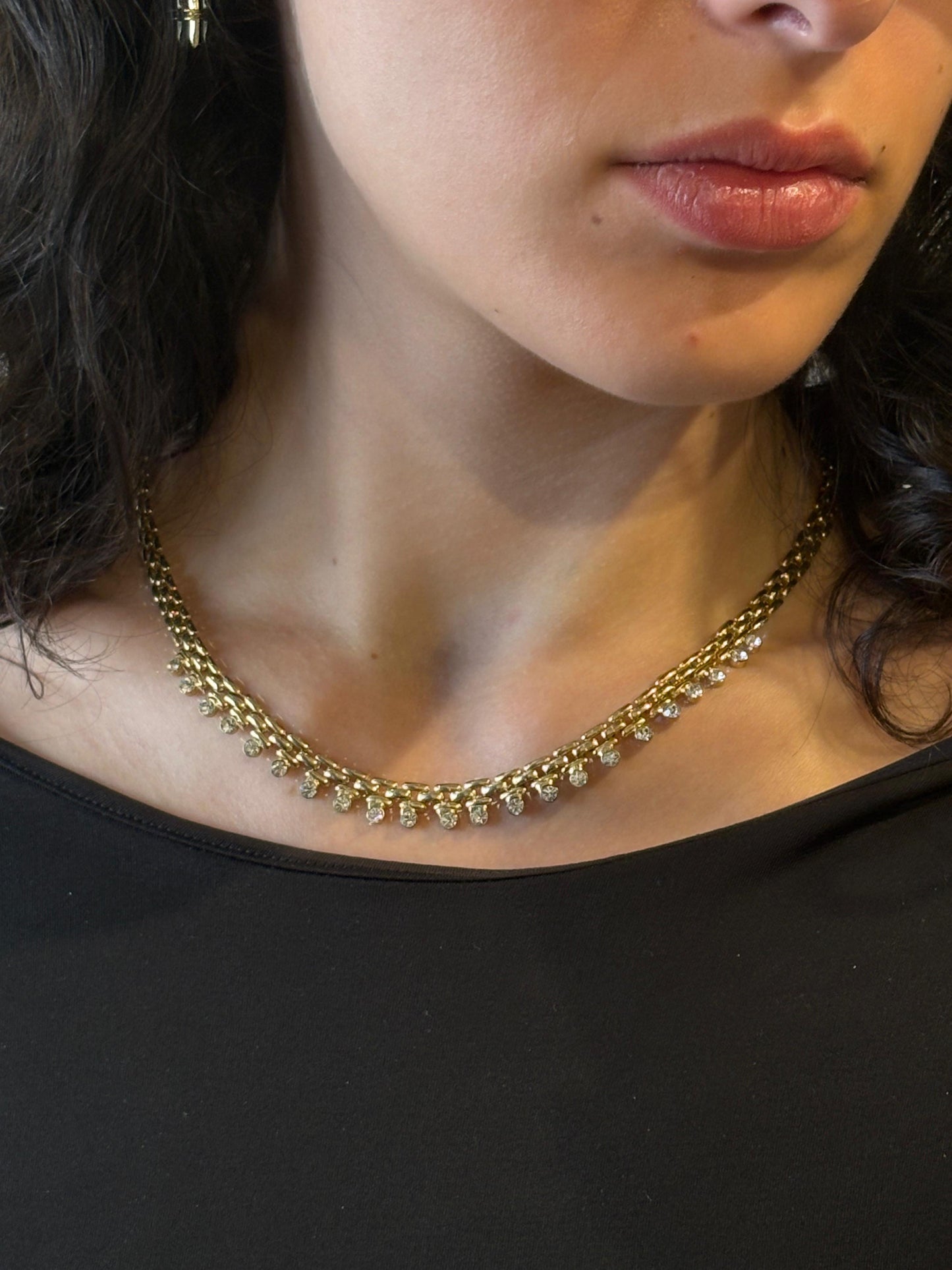 Vintage Gold plated zirconia necklace