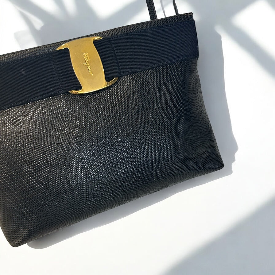 Vintage Ferragamo navy leather bag