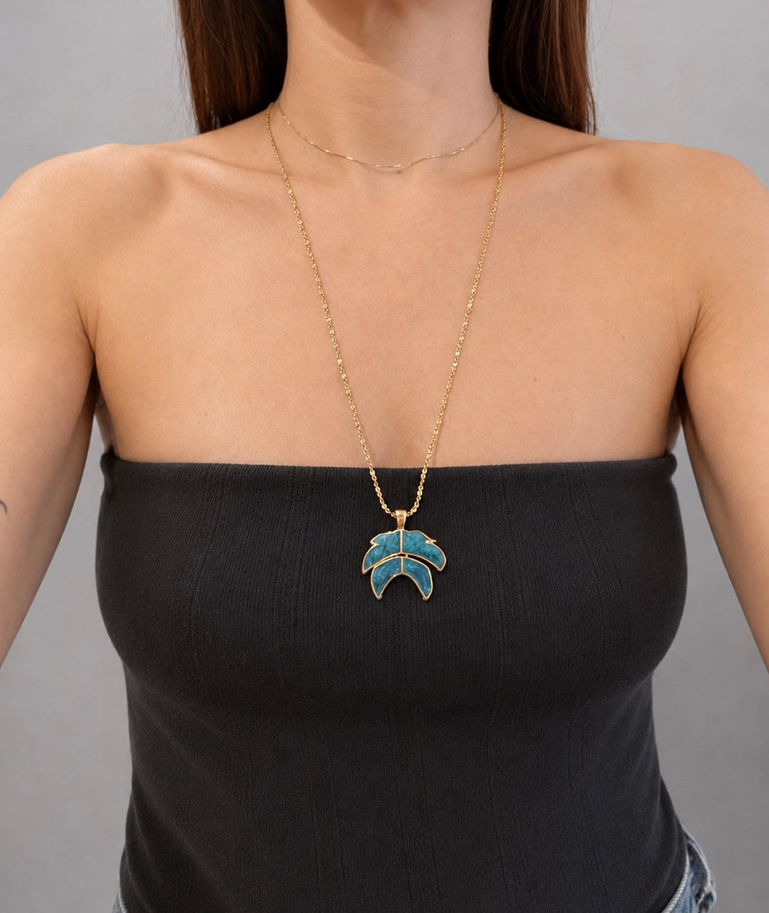 Vintage Blue Enamel Pendant Necklace| 80s