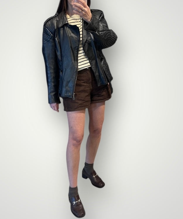 80’s Black Leather Biker Jacket by ZULFI