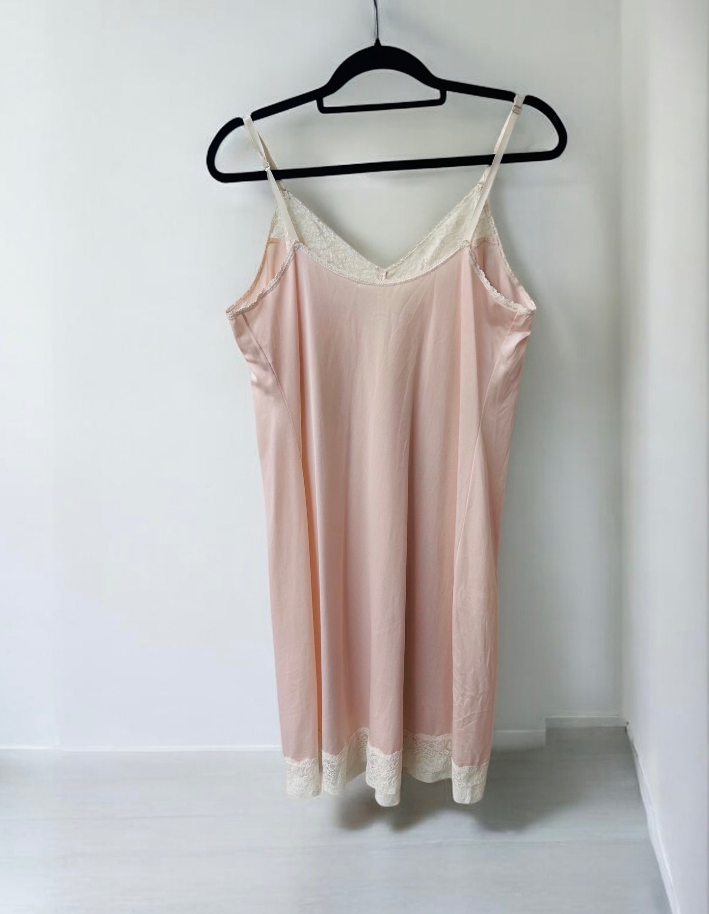 Vintage Blush Pink Lace Trim Slip Dress