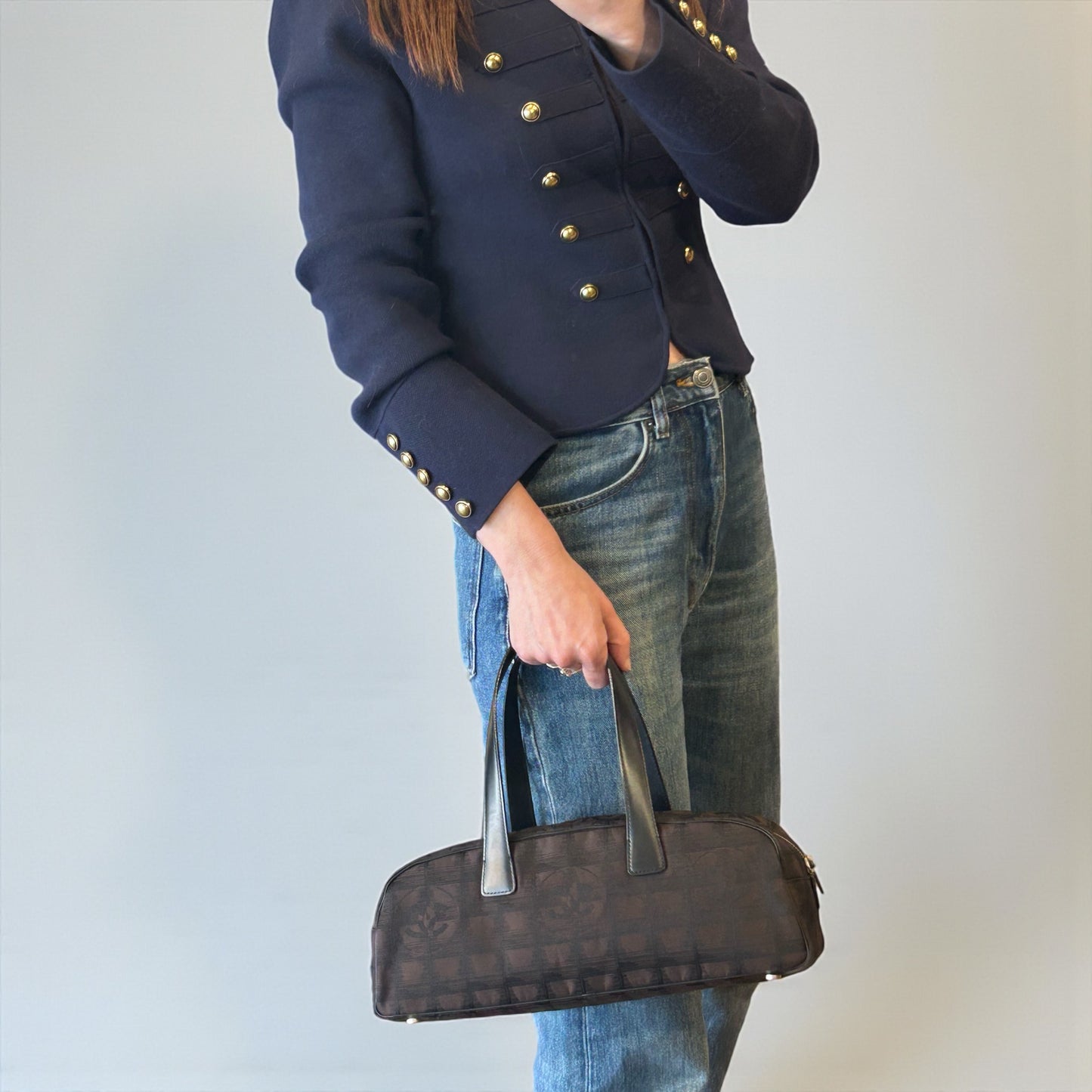 Vintage Chanel Travel Line Jacquard Bowler Bag |Early 2000s