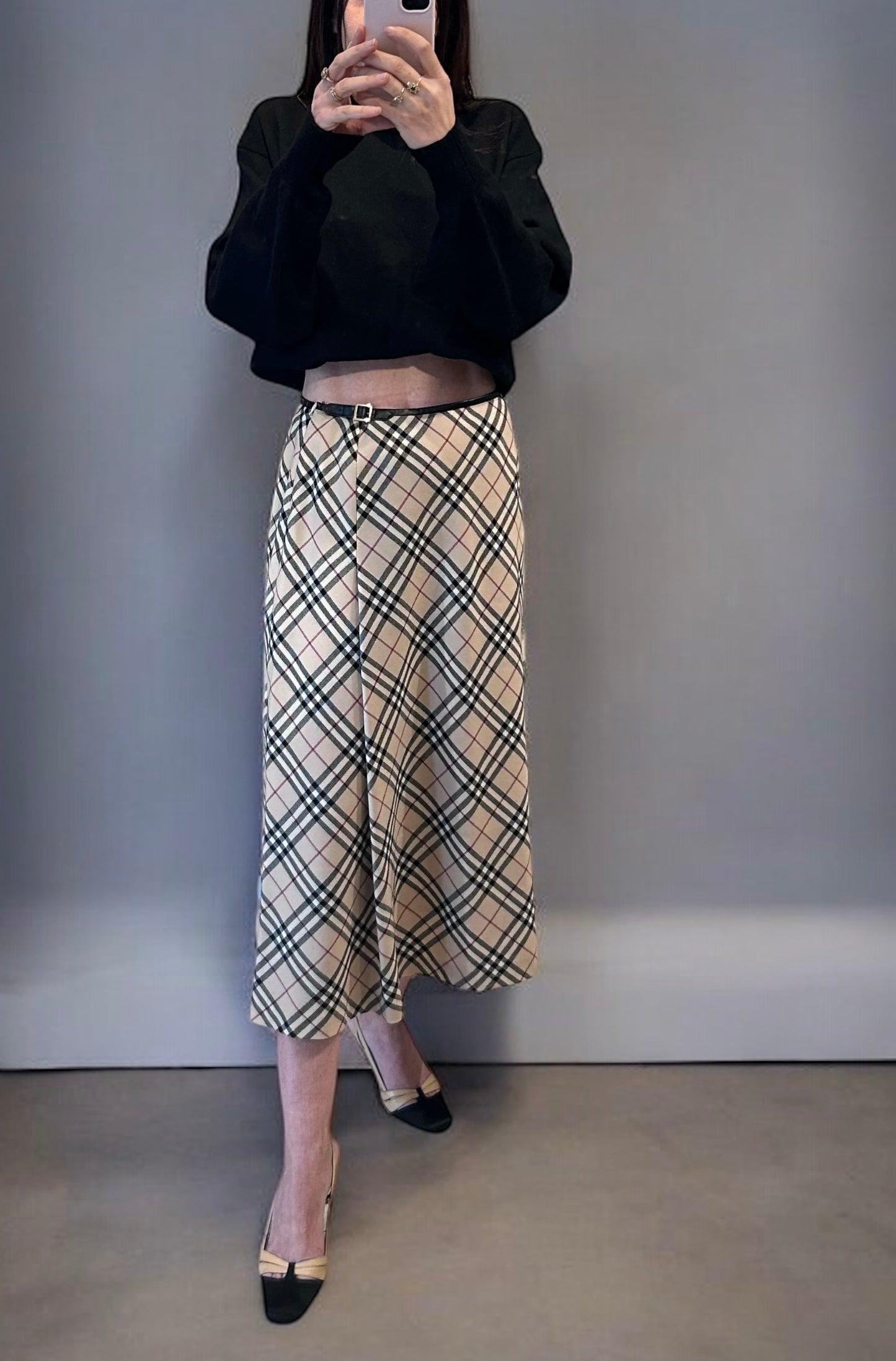 Vintage Burberry London Wool Midi Skirt