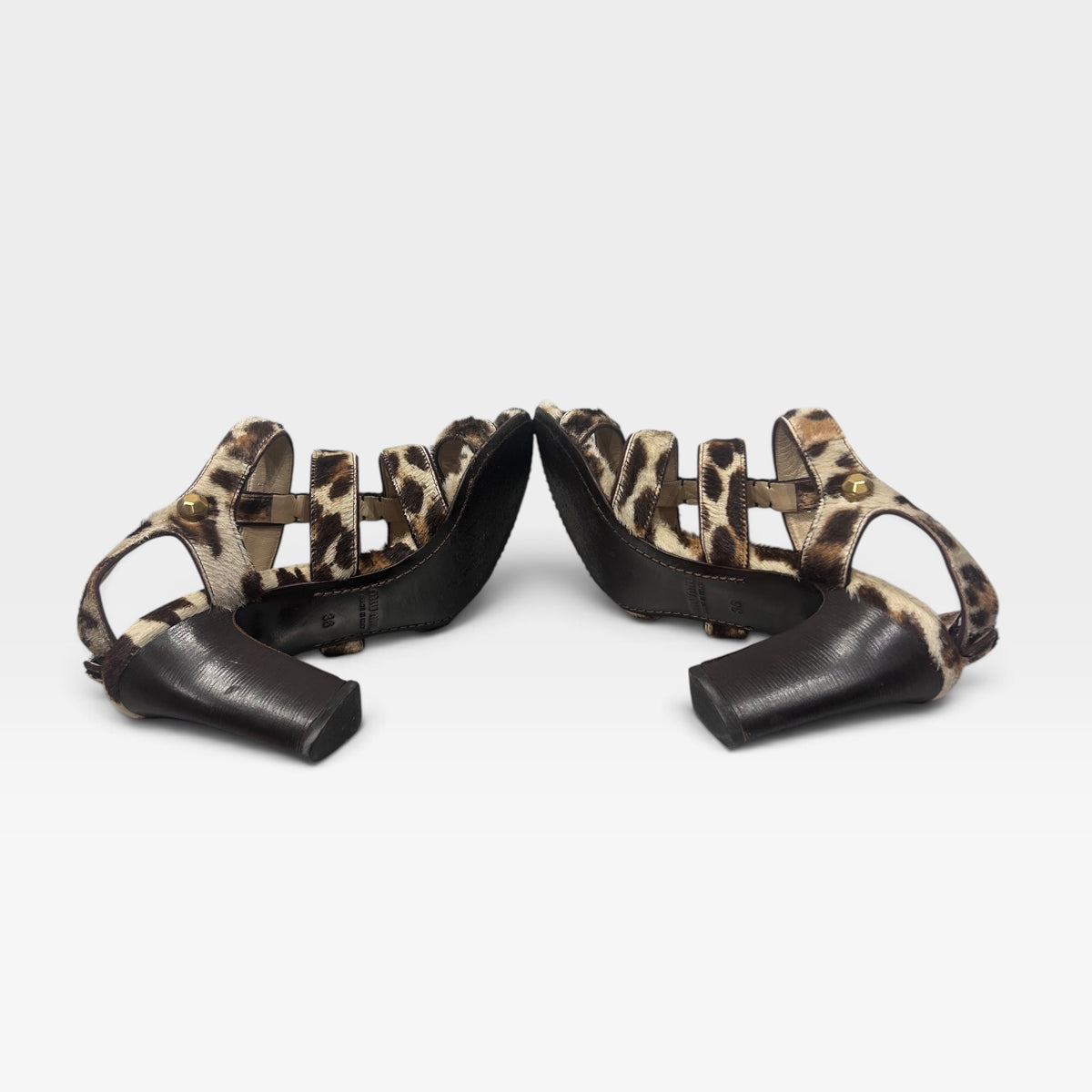Miu Miu Leopard Print Calf Hair Heeled Sandals | 2011