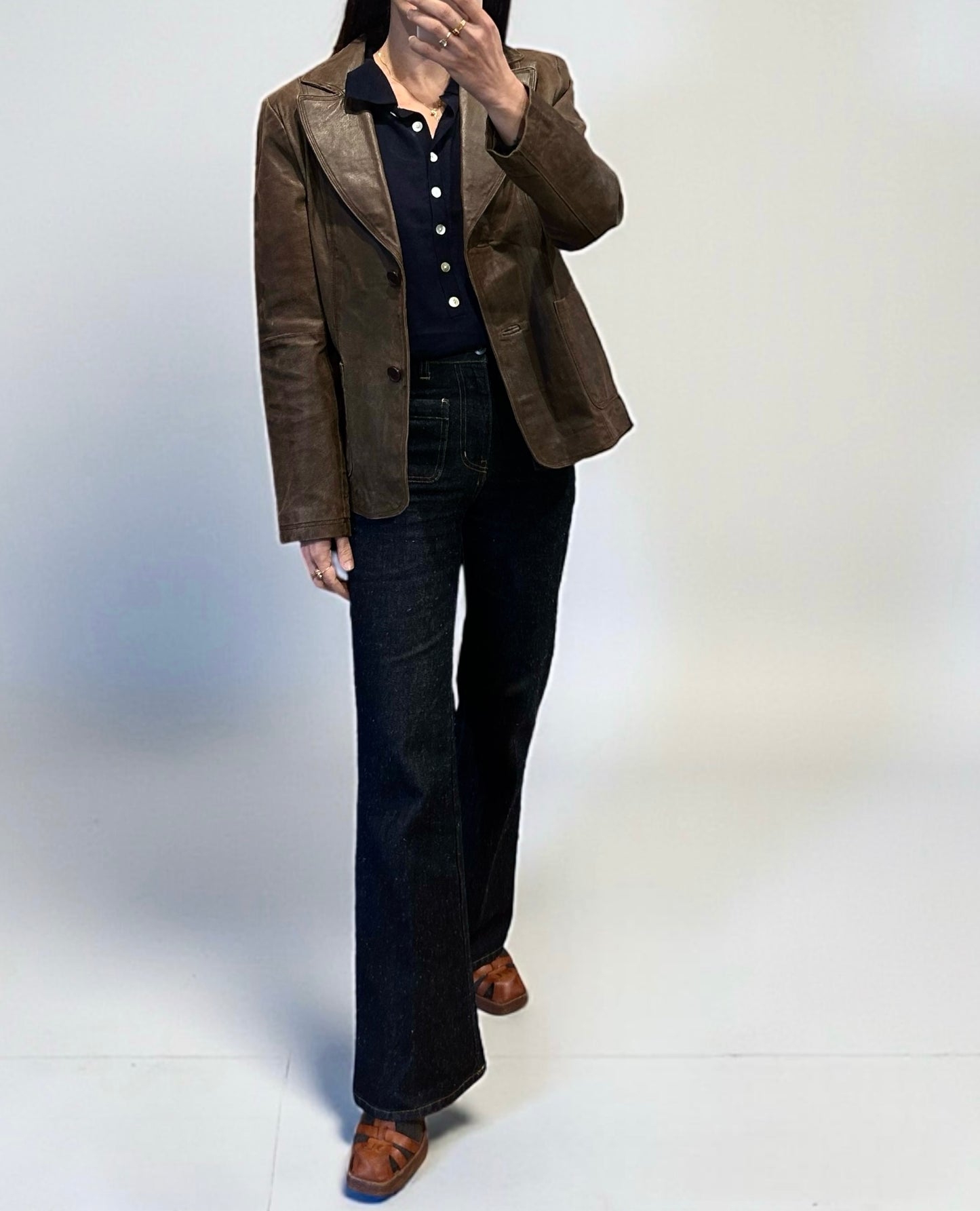 Vintage Brown Leather Blazer Jacket