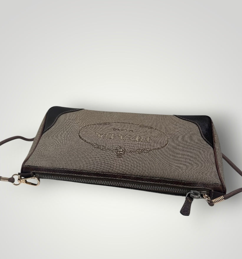 Vintage Prada Canvas & Leather Convertible Clutch Bag
