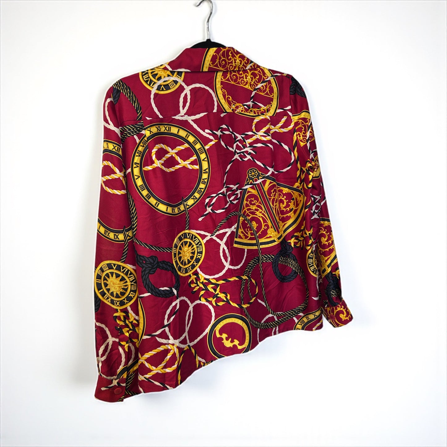 Vintage Silk Blouse with Nautical Baroque Print