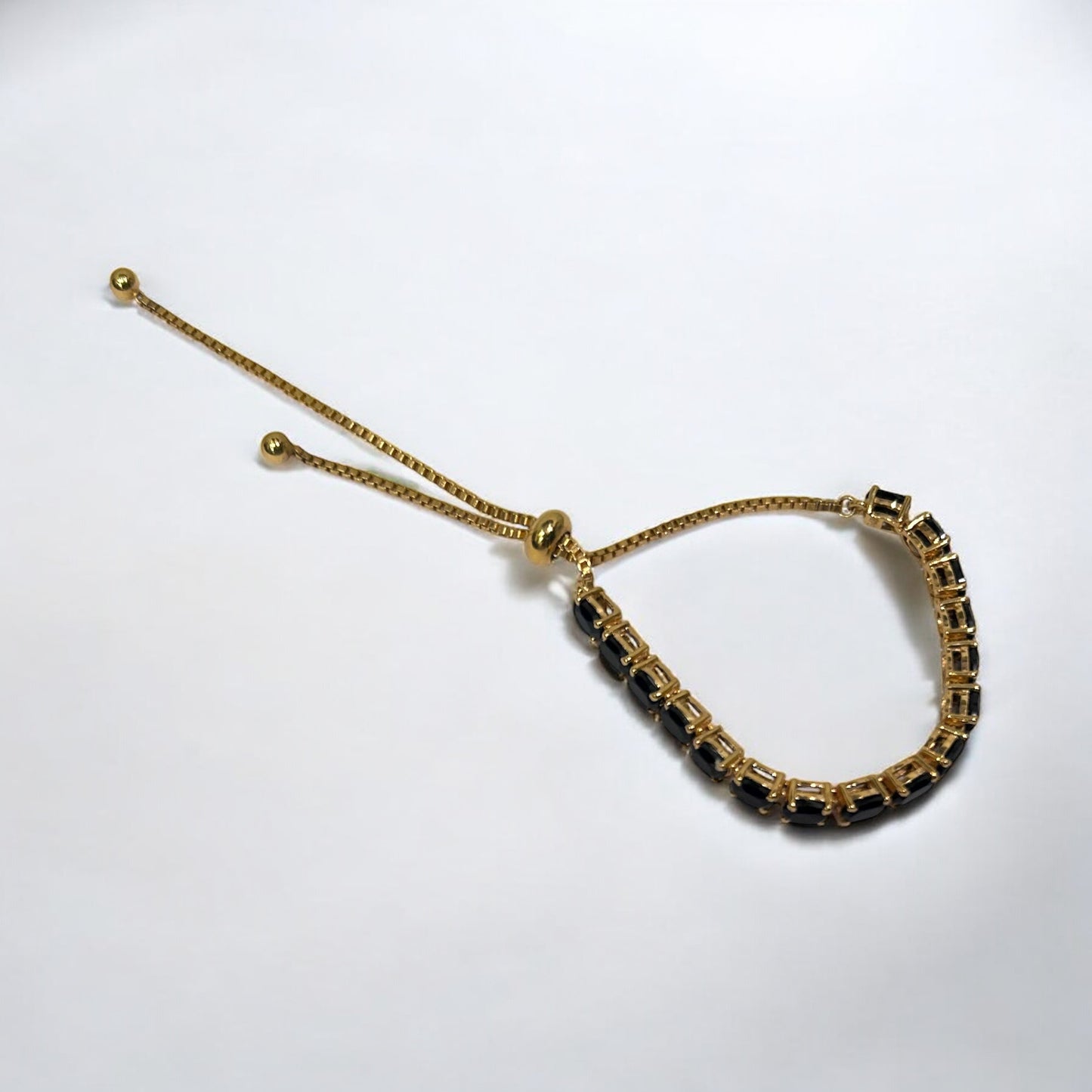 Vintage Gold-Plated Adjustable Bracelet with Black Stones