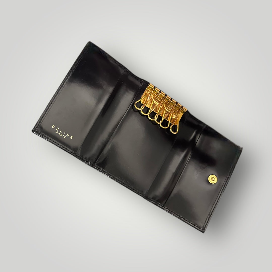 Vintage Celine Black Patent Leather Key & Card Holder