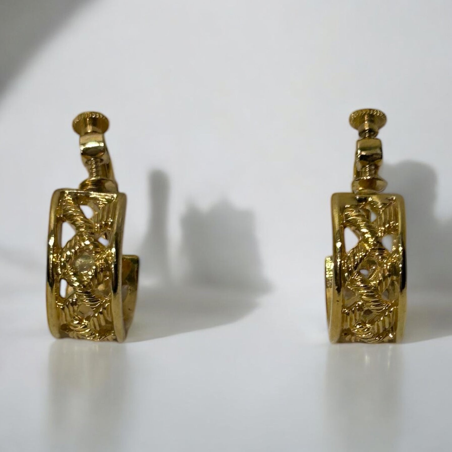 Vintage Gold Plated Textured Hoop Clip-On Earrings