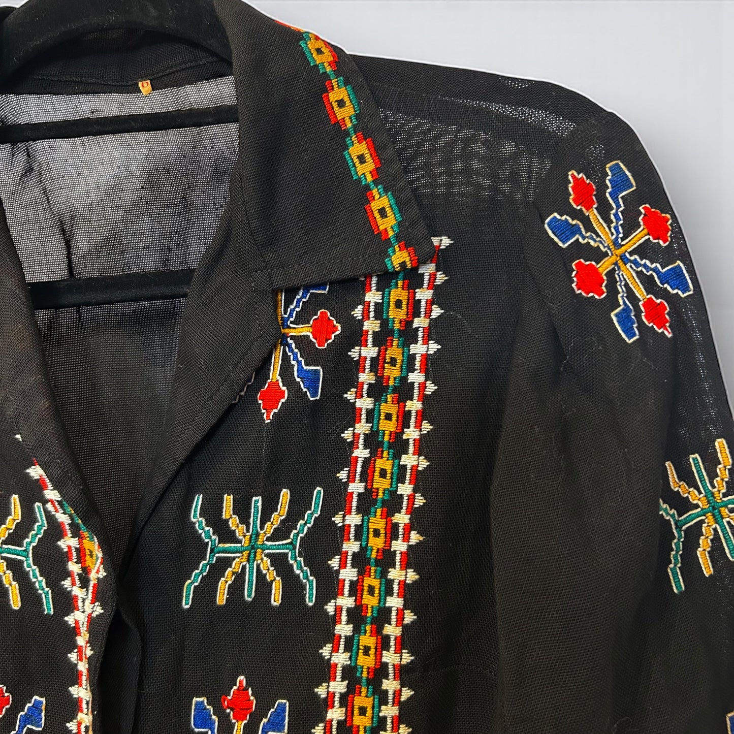1970s Vintage Black Mesh Embroidered Blouse