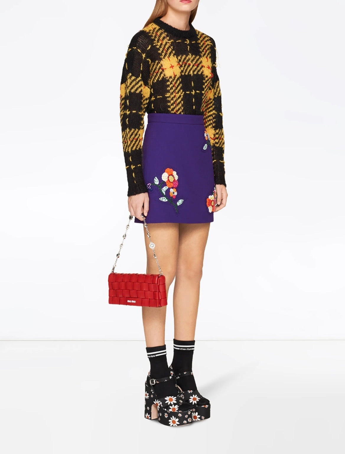 Miu Miu Plaid Cropped Mohair Blend Sweater