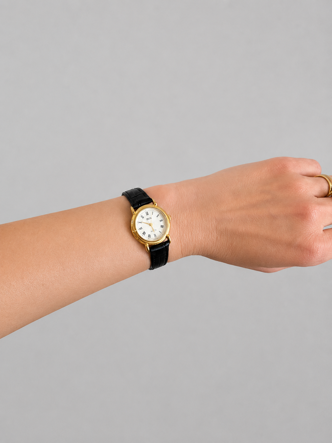 Vintage Gold Tone Watch with Black Croc Strap| 90s