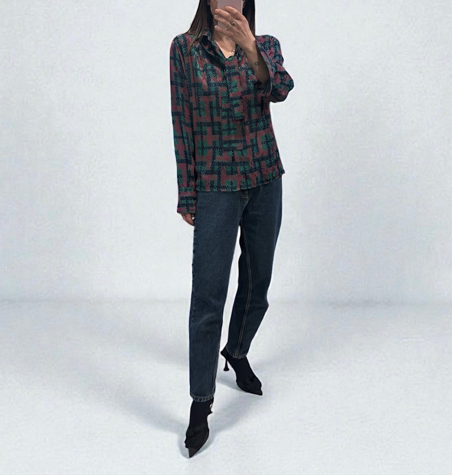 Vintage Gucci Silk Blouse with Abstract Print & Tie Neck