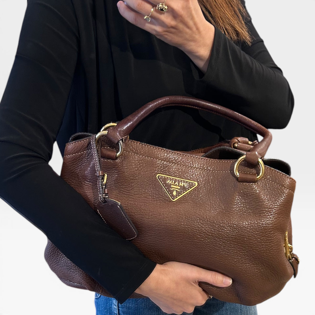 Vintage Prada Brown Leather Shoulder Bag | Early 2000s
