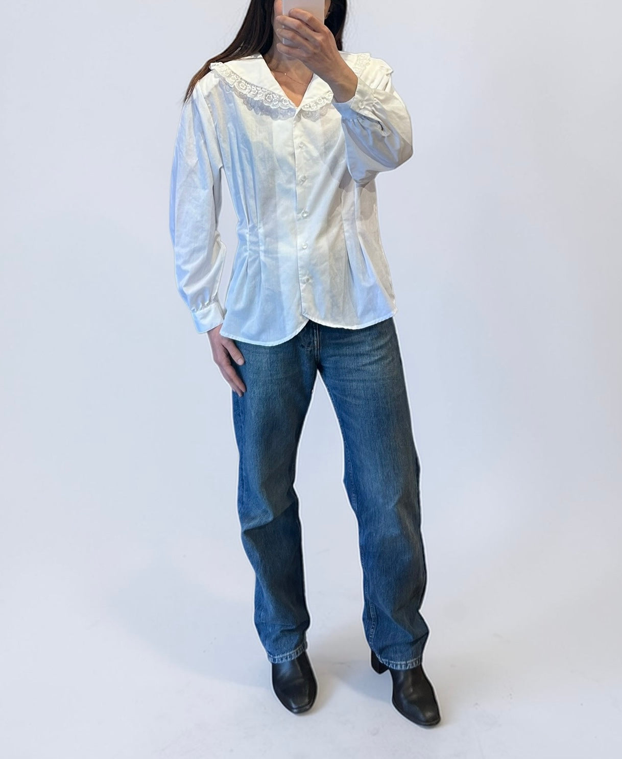 Vintage White Lace Collar Blouse| 1980s