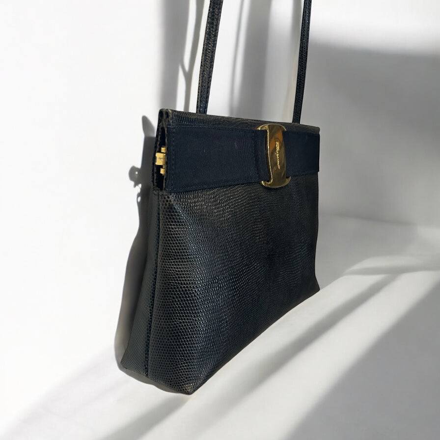 Vintage Ferragamo navy leather bag