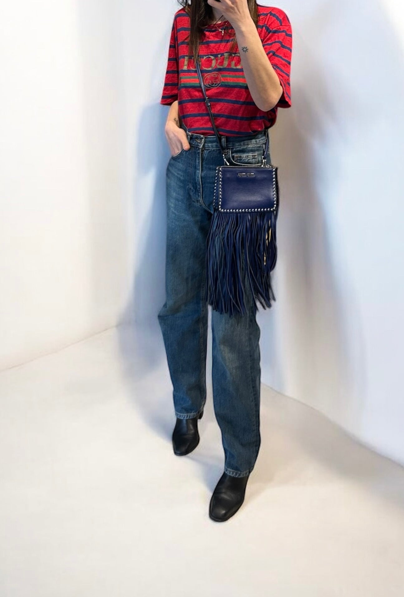 Miu Miu fringe studded crossbody bag