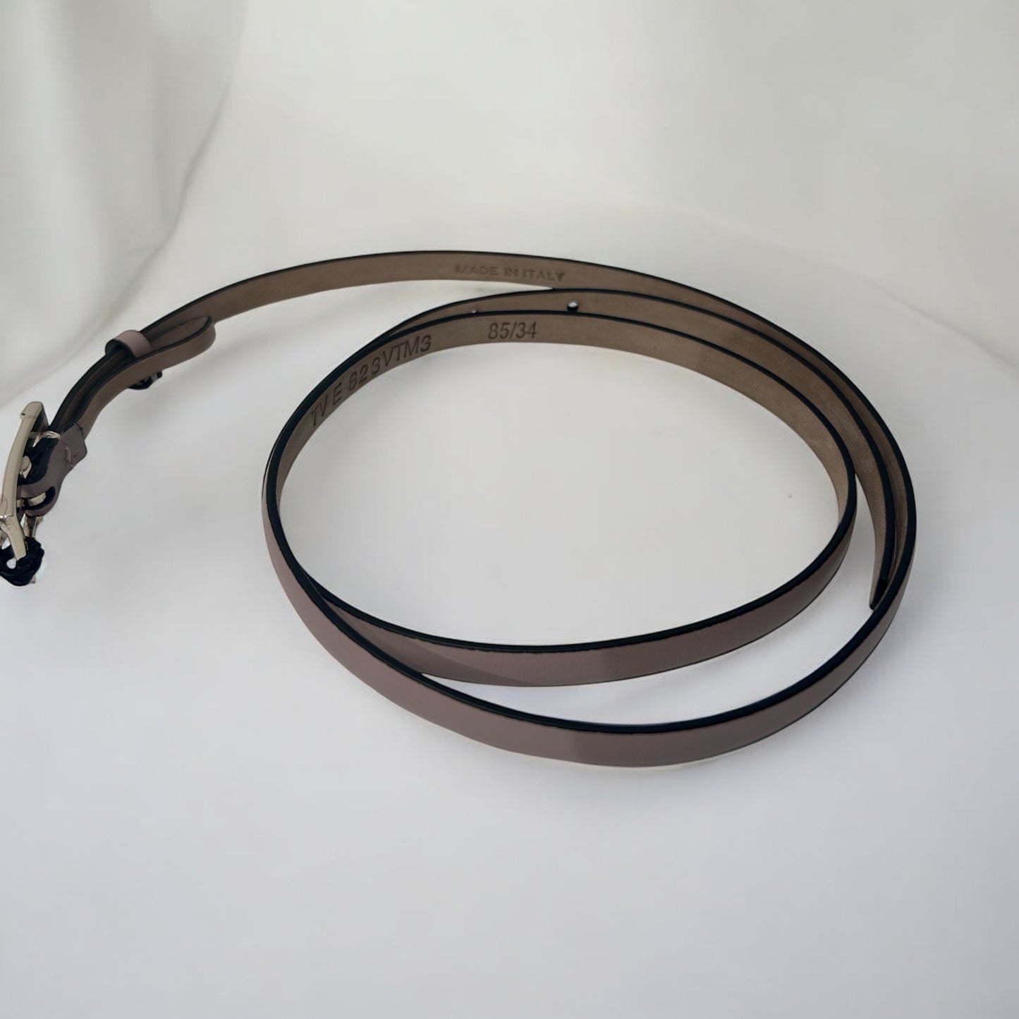 Valentino Garavani Slim Leather Belt in Taupe with Silver-Tone Buckle