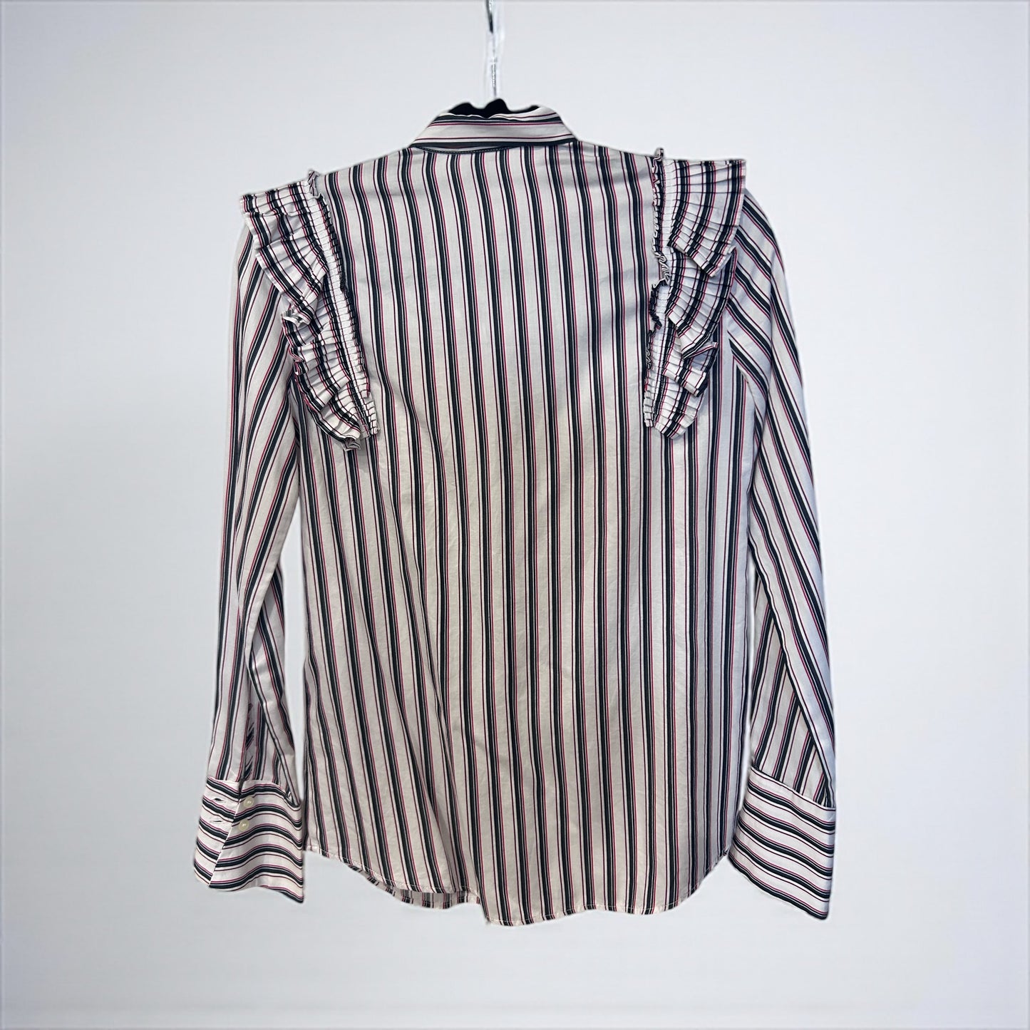 Pinko Striped Ruffle Blouse with Bow Tie