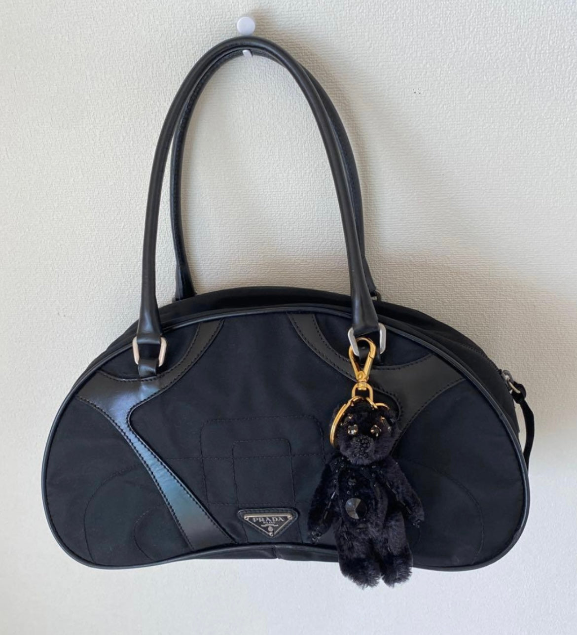 Prada Black Velvet Bear Keychain