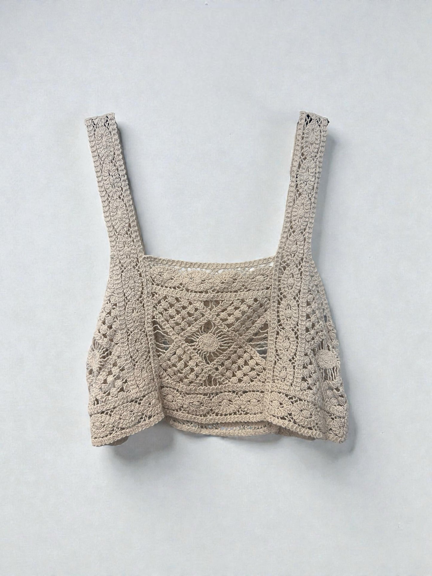 Vintage Handmade Crochet Knit Top in Natural Beig
