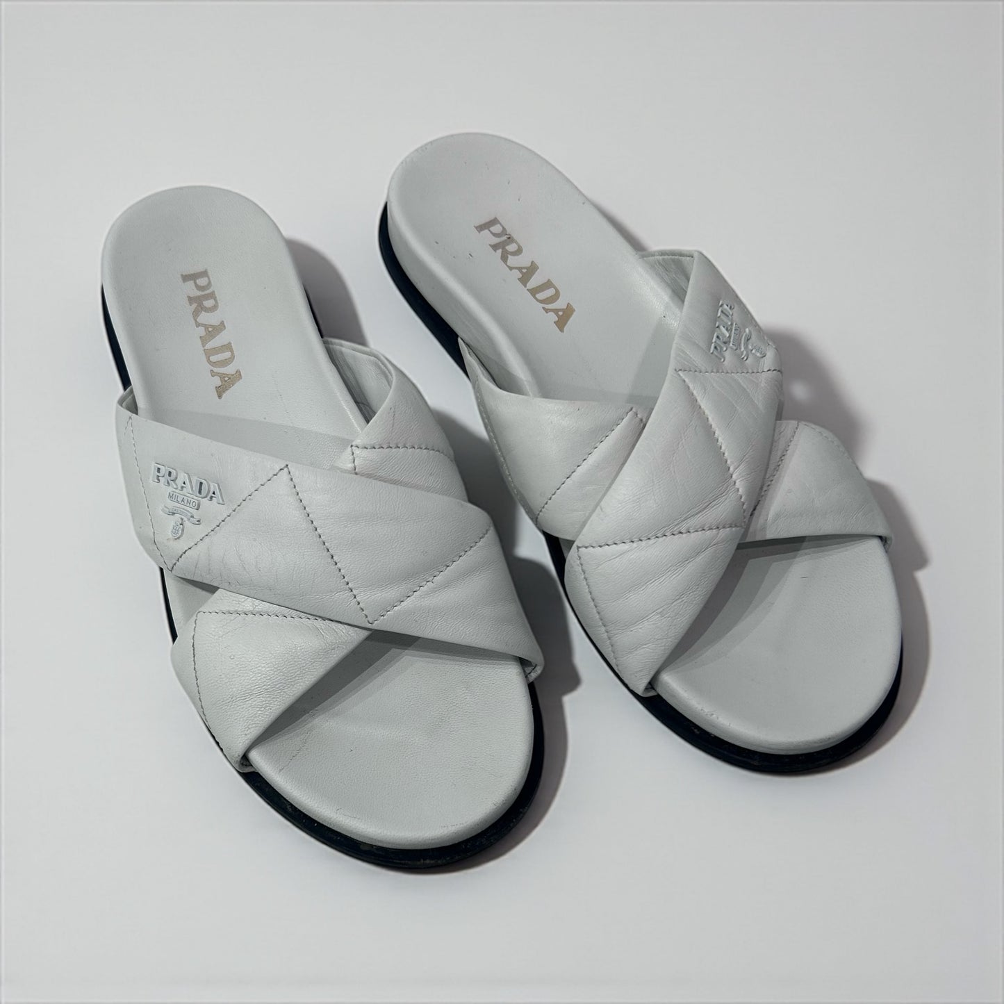 White Quilted Nappa Leather Slides