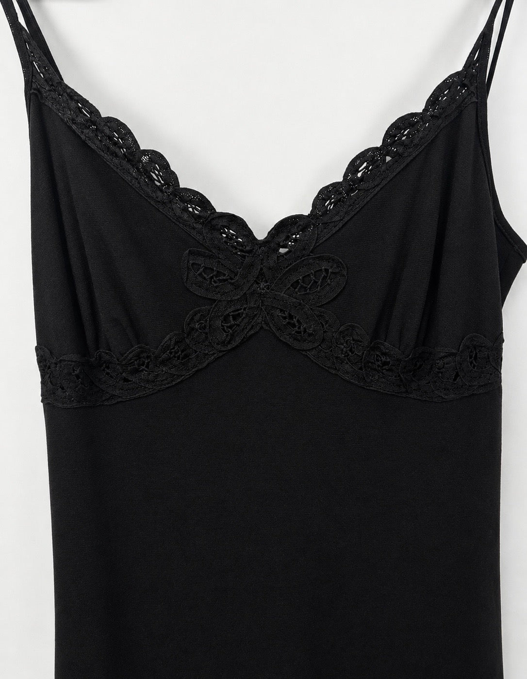 Vintage Morgan Black Lace Trim Midi Slip Dress| Early 2000s