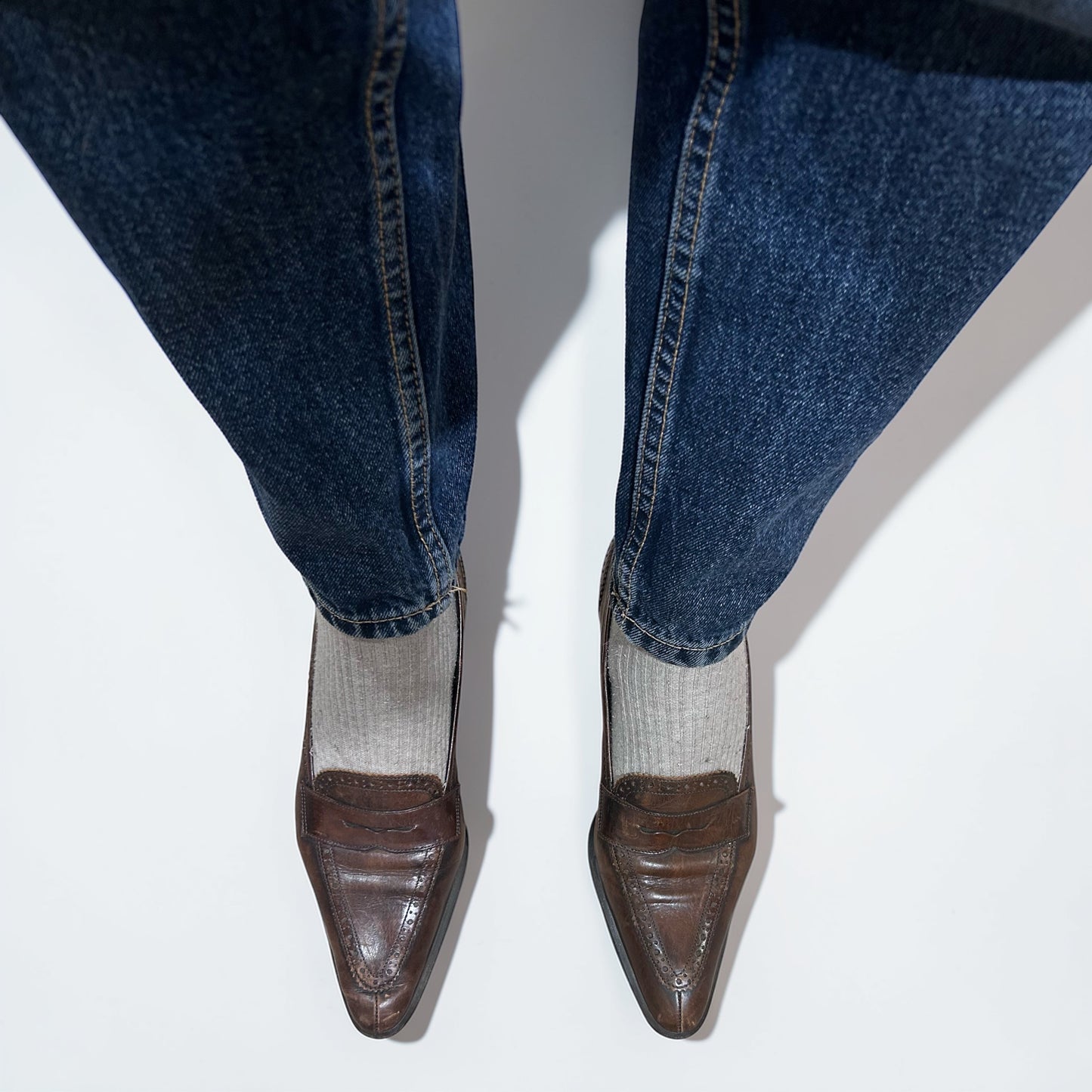 Gabriele Brown Leather Pointed Toe Heeled Loafers| 90s