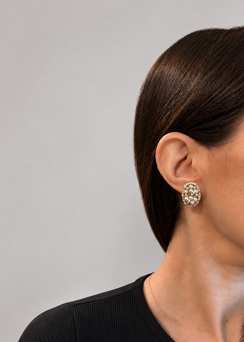 Vintage Faux Pearl & Crystal Clip-On Earrings