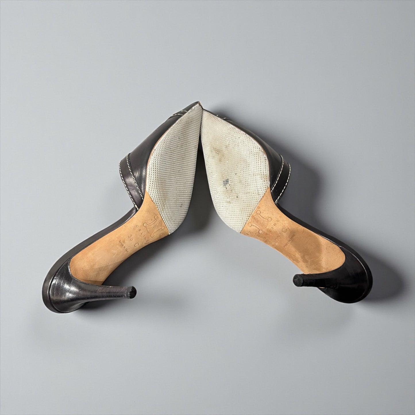 Early 2000s Celine Black Leather Pointed Mules