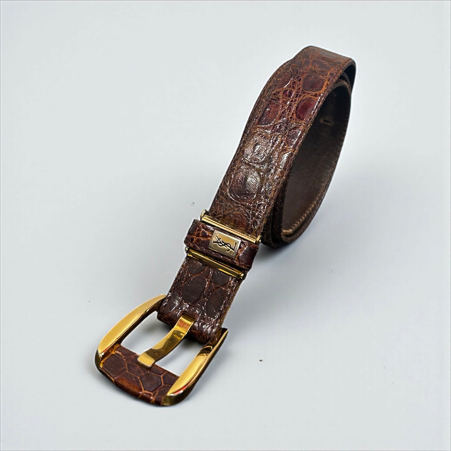 Vintage Yves Saint Laurent Croc-Embossed Leather Belt ,Late 1980s
