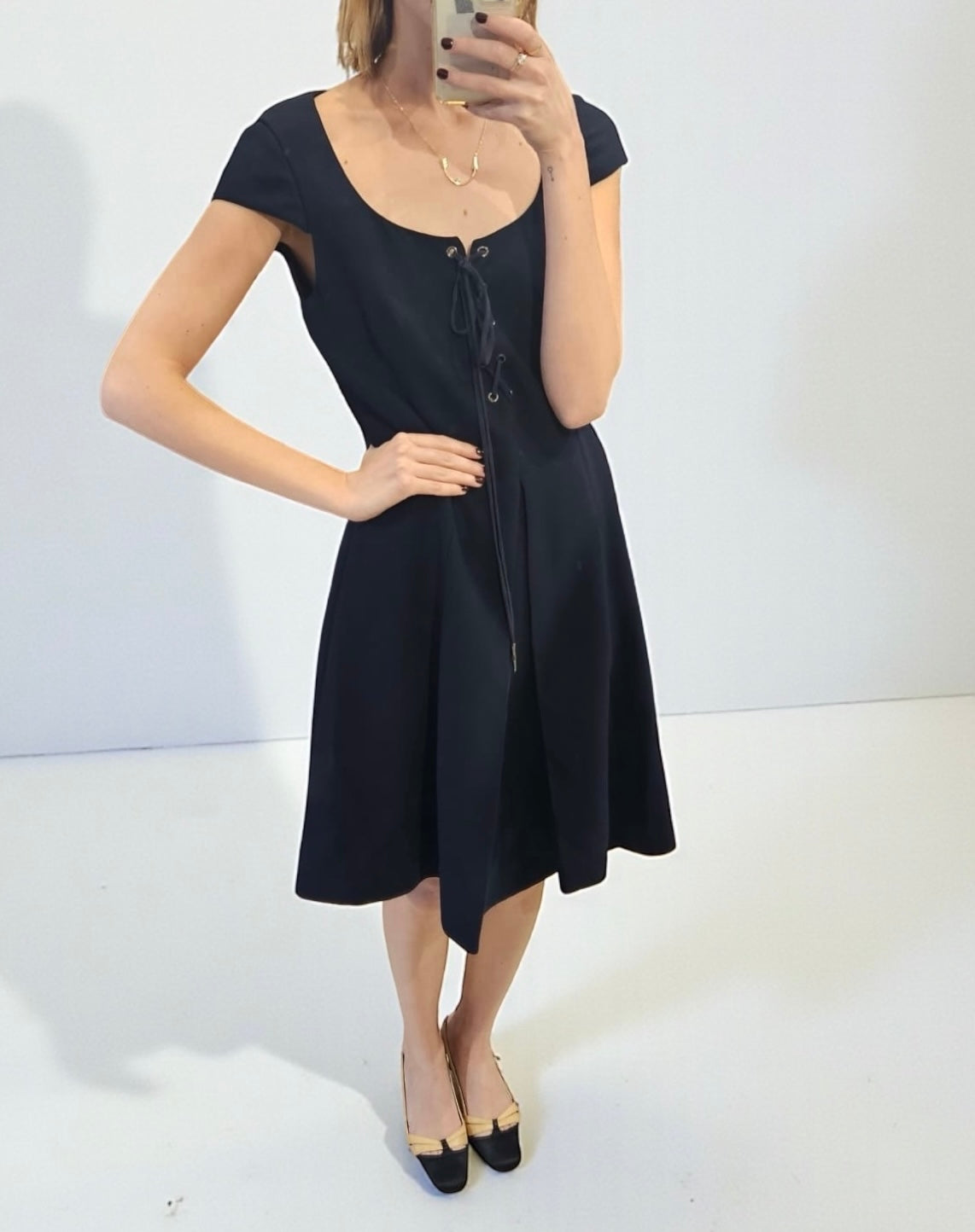 Miu Miu Navy Blue Lace-Up Detail Dress