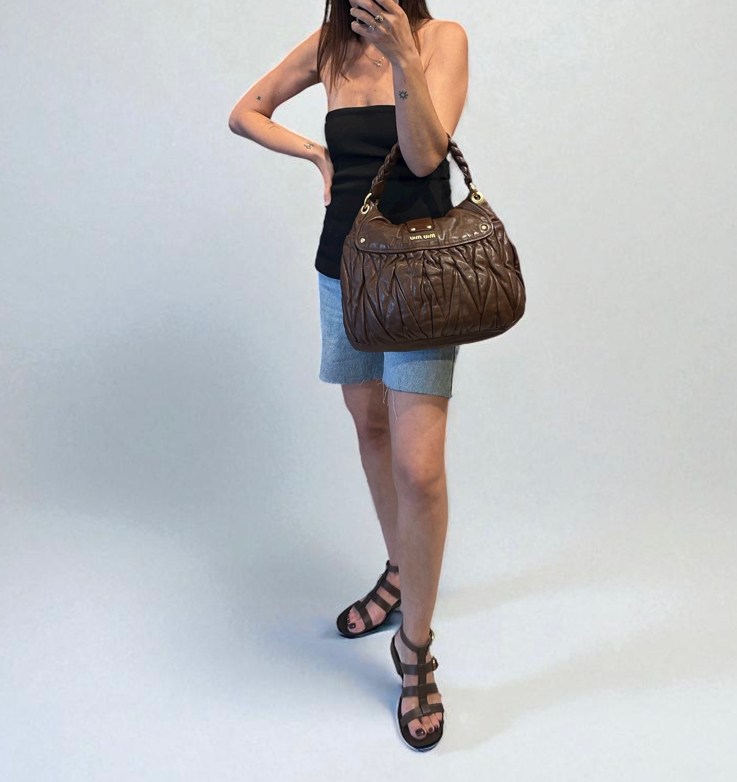 Vintage Miu Miu Matelassé Brown Leather Hobo Bag